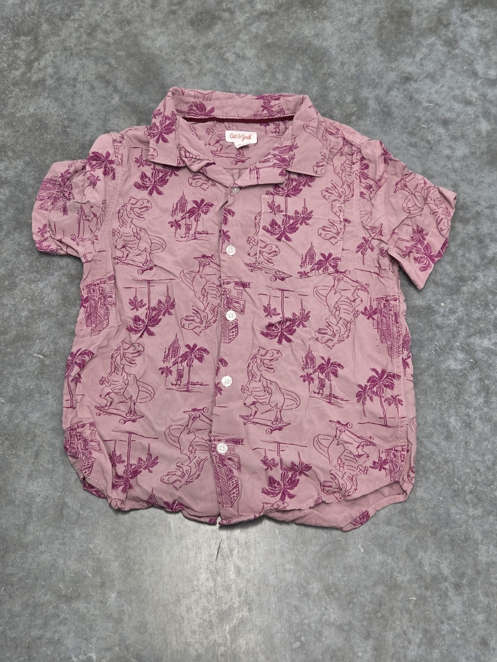 Cat & Jack Pink Button-Up Shirt Dinosaurs Vacation Casual Fun Size M (8)